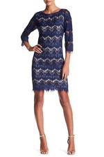  ELIZA J 3/4 LENGTH SLEEVE LACE NAVY MIDNIGHT MULTI SHIFT DRESS sz 6