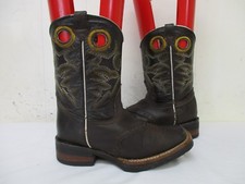 Brown Leather Square Toe Cowboy Boots Youth Size 18.5 Mexico