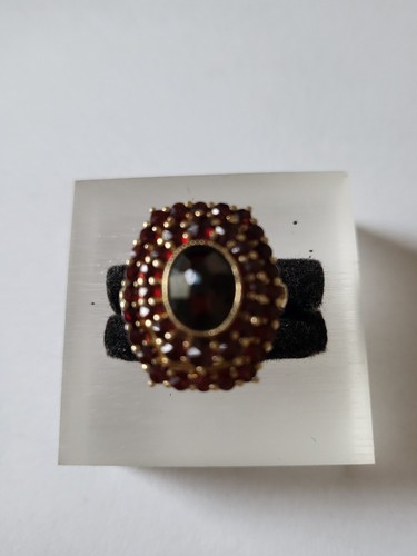Jugendstil Silber Ring Granaten Böhmische Granaten vergoldet Antikschmuck