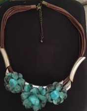 Turquoise Blue Flower Necklace Natural Stone Turquoise Silver Tone