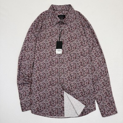 New Bugatchi Shirt Mens Size XXL Knit Floral 8-Way Stretch Long Sleeve