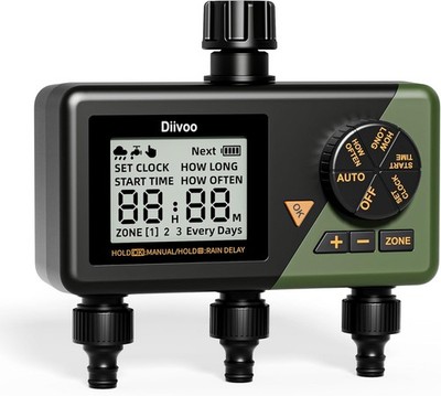 Diivoo Bewässerungszeitschaltuhr für Bewässerung, digitale Sprinkler Zeitschaltuhr 3 Steckdosen, automatisch