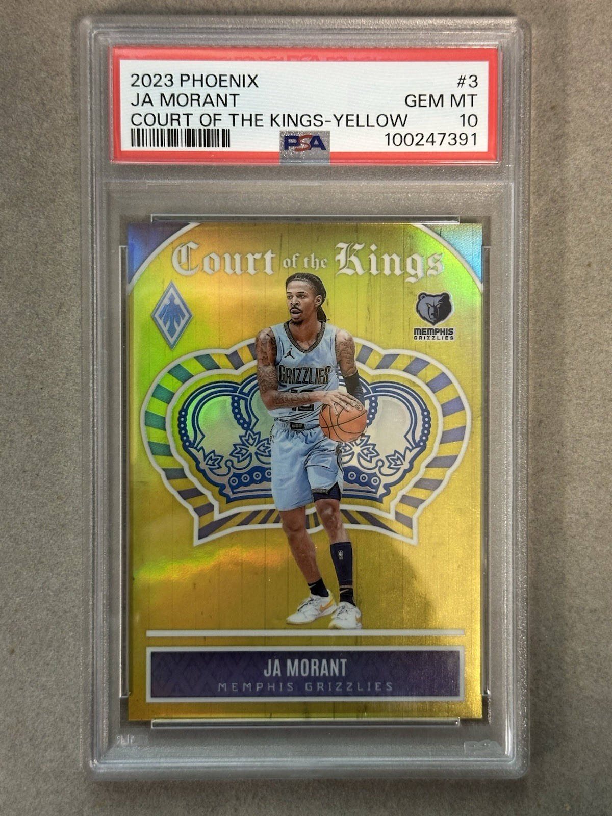 2023-24 Panini Phoenix Ja Morant Court of the Kings Yellow #'d /35 PSA 10 Pop 1