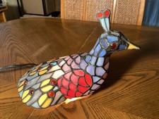 Tiffany Style Peacock Lamp Stained Glass Night Light Desk Corded Electric     E2