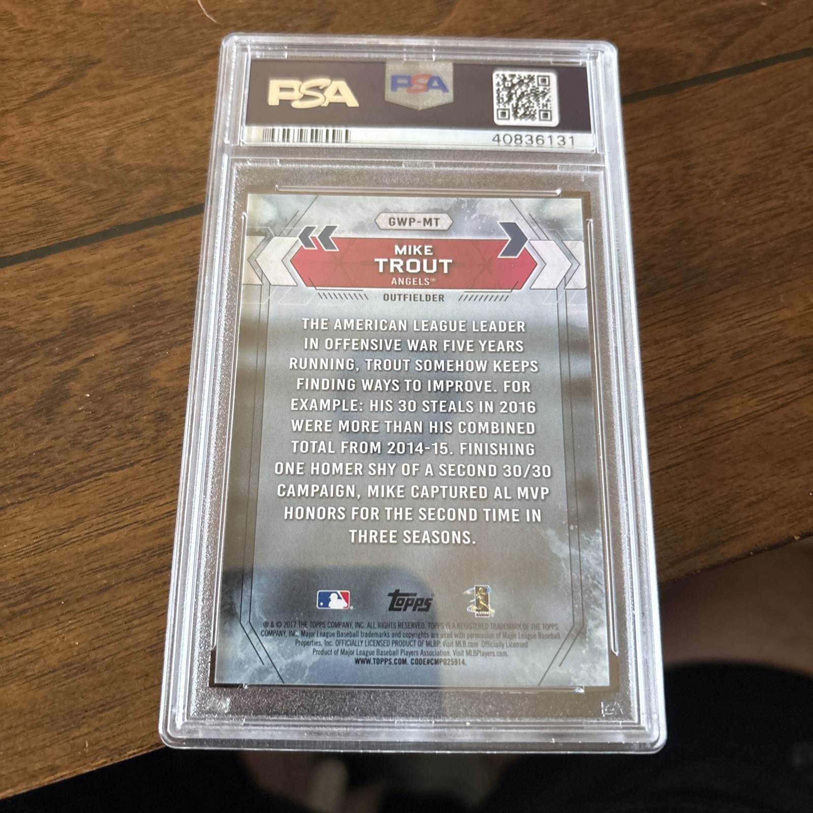 2017 Topps MIKE TROUT National Baseball Card Day PSA 9 view 2