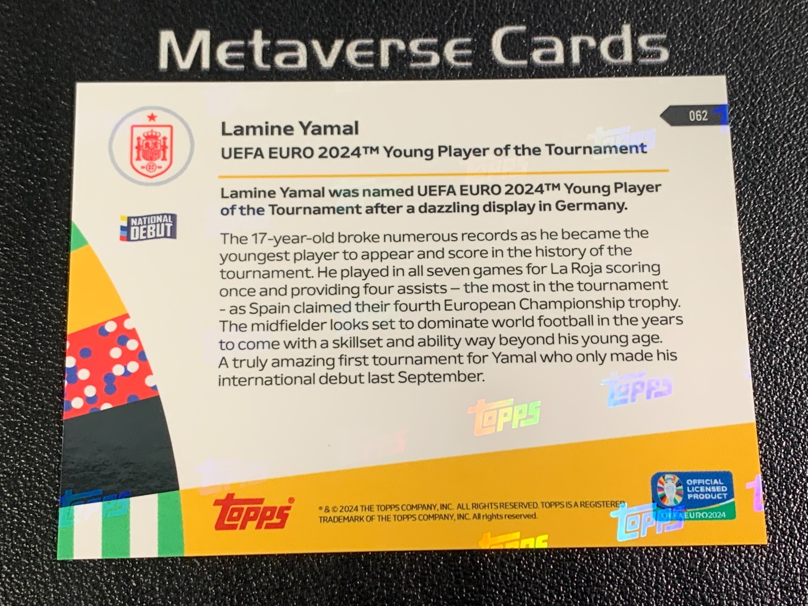 2024 Topps Now National Debut Young Player of The Tournament Lamine Yamal Auto view 2