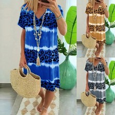 Boho Womens Summer Casual Holiday Midi Dress Ladies Beach Loose Tie Dye Sundress