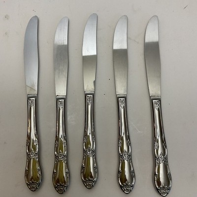 Set Of 5 WMA Rogers Oneida LTD  Stainless Steel Dinner Knives Pansy Daisy B