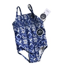 OshKosh 9M Blue Floral One Piece Swimsuit UPF 50 Snaps at Leg Beach