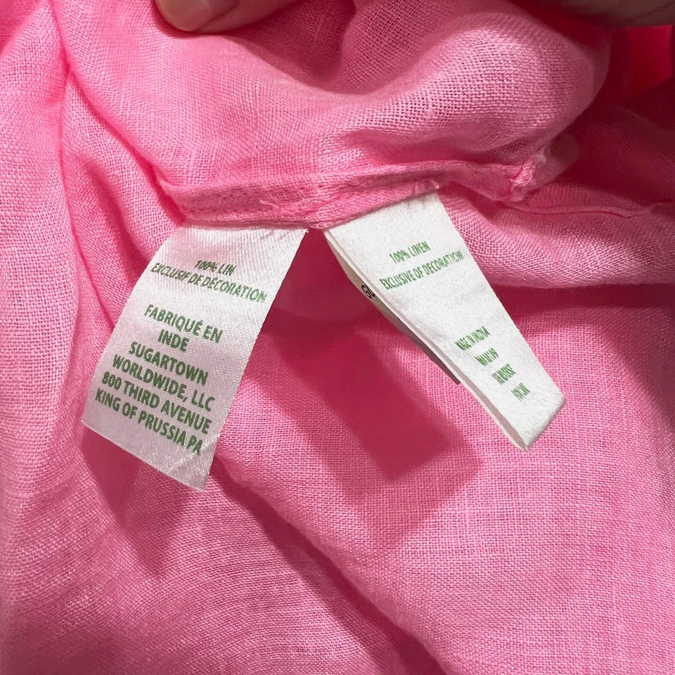 全新 Lilly Pulitzer Coby 亚麻轻便编织束腰上衣 粉色 阴光 绿色 M — 第 3/4 张图片