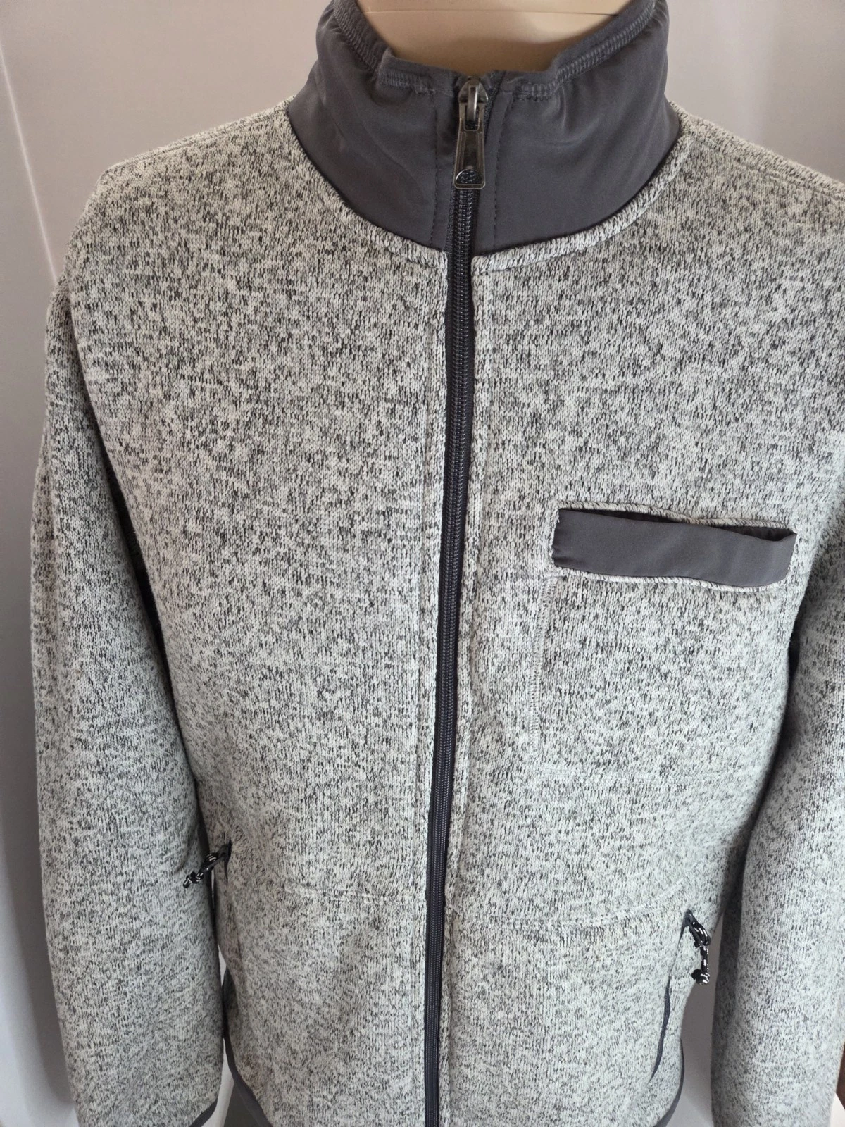 George Men's Gray Full Zip Fleece Jacket Stand-Up Collar Zipped Pockets M 38-40