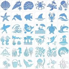 36PCS Beach Stencils Reusable Ocean Painting Templates Craft Set