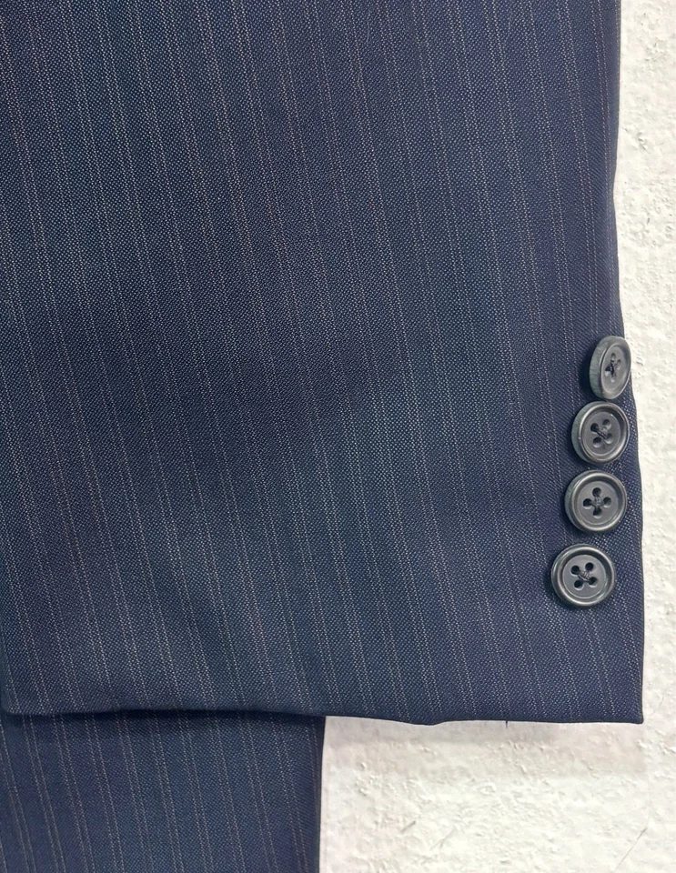 Hickey Freeman Canterbury 42L 34x34 2pc Pant Suit Navy Blue Brown Stripe USA - Image 3 of 4