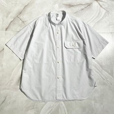 MARGARET HOWELL MHL. Cotton Linen Band Collar Shirt Light Blue L Minimal