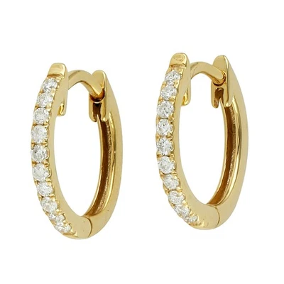 Pendientes de aro de diamantes de oro amarillo de 18 quilates mínimo lujo joy... - Imagen 1 de 4