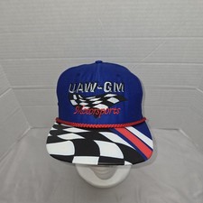 Vintage UAW GM Motorsports Racing Baseball Hat Checkered Flag EUC USA Made