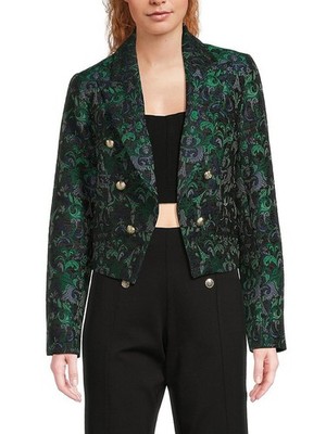 199$ Karl Lagerfeld Paris Cropped Motif Blazer Jacket Long Sleeves Size 12 Green