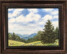 MOUNTAIN MINI # 19 - original framed 6X8 inch oil landscape by K. McDermott
