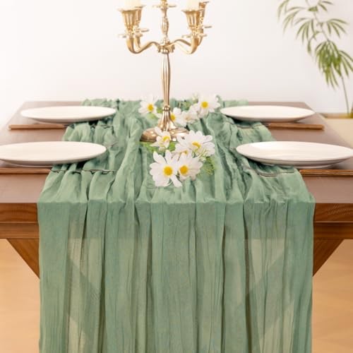 Socomi Cheesecloth Table Runner Christmas Boho Rustic 10ft x 1pc Sage Green