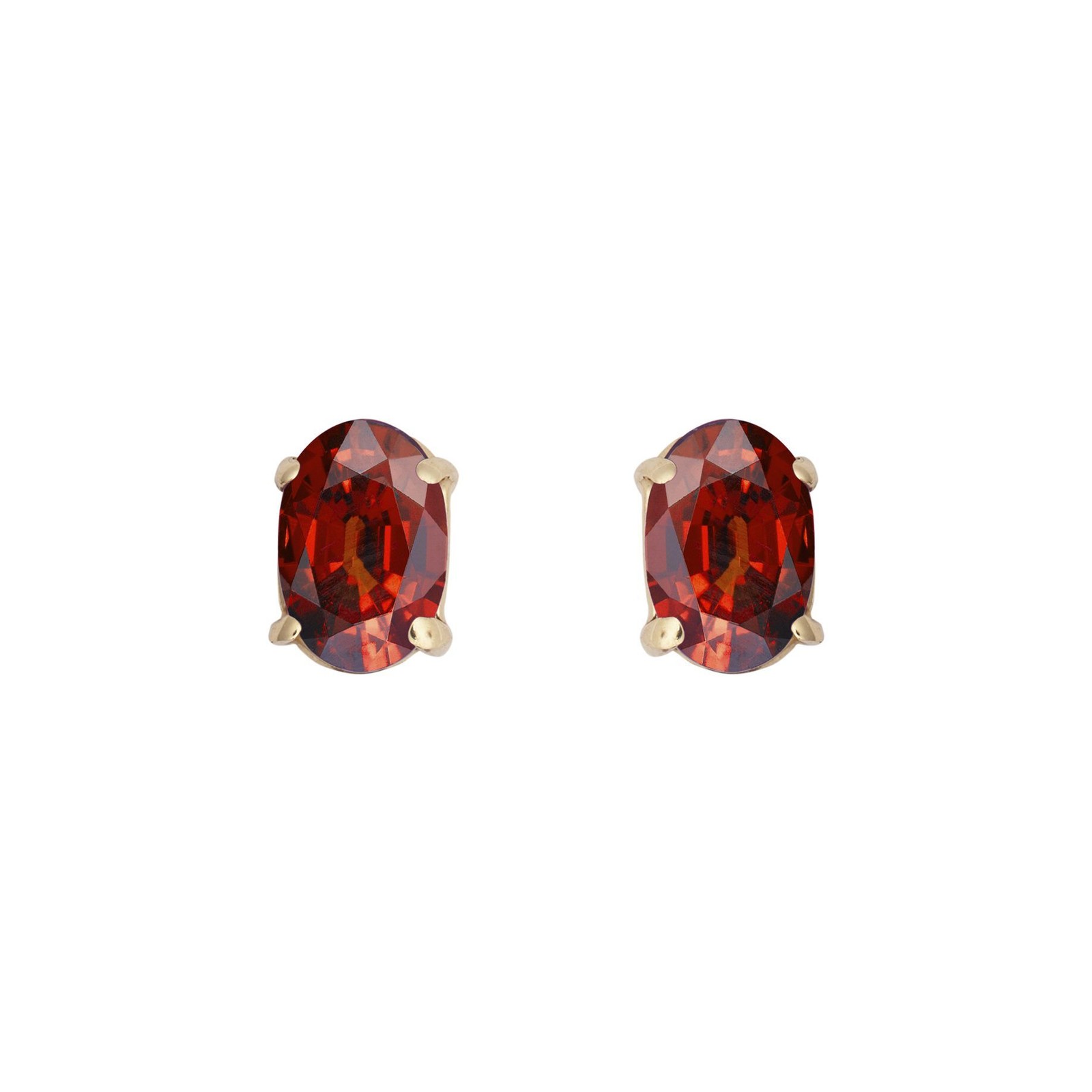 9ct Gold Jewelco London Wine Oval Garnet 4 Claw Stud Earrings, 6x4mm 1 Carat