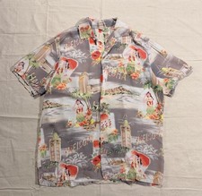Vintage 50s Hawaiian Shirt Mens Aloha Tower Loop Collar Diamond Head Rayon
