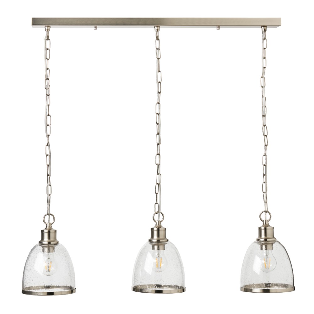 Litecraft Anwar Ceiling Pendant Bar Bubble Glass Shaded 3 Light - Satin Nickel