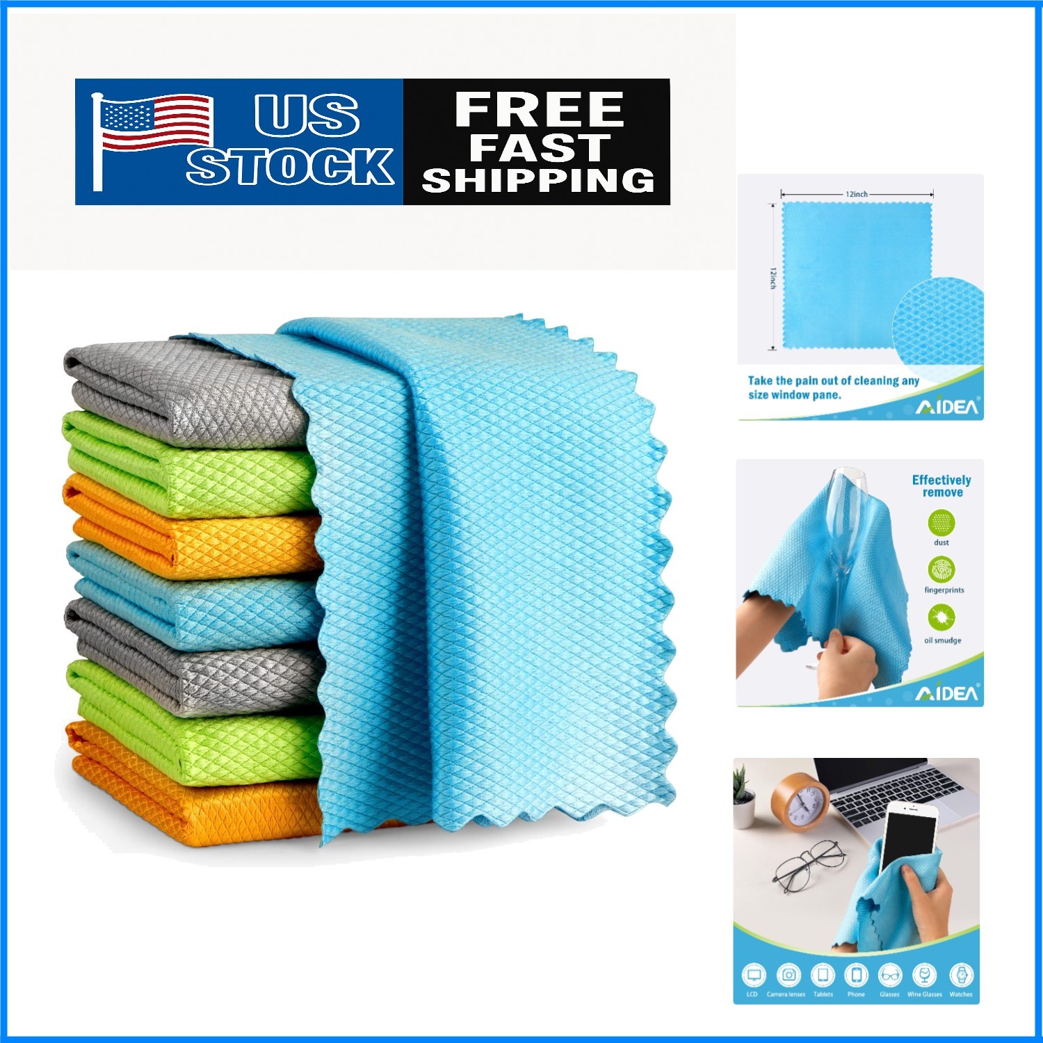Versatile Lint-Free Microfiber Cleaning Cloths 8PK - 12x12 for Effortless Shine