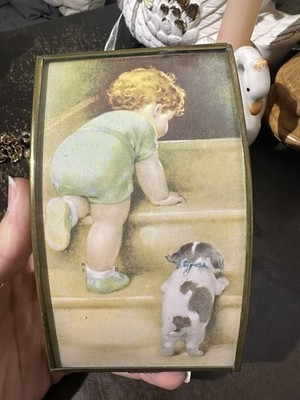 Vintage Puppy and Boy Trinket Box Nighty Nite Bessie Pease Gutmann Mirror