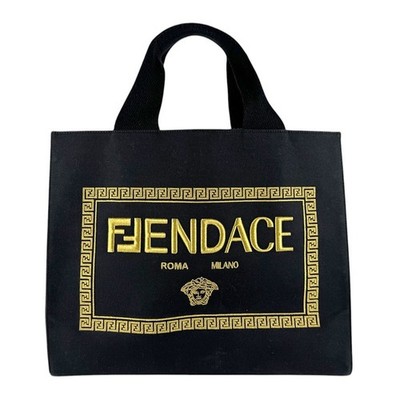 Echte FENDI x VERSACE FENDACE Handtasche Schultertasche schwarz/gold Canvas...