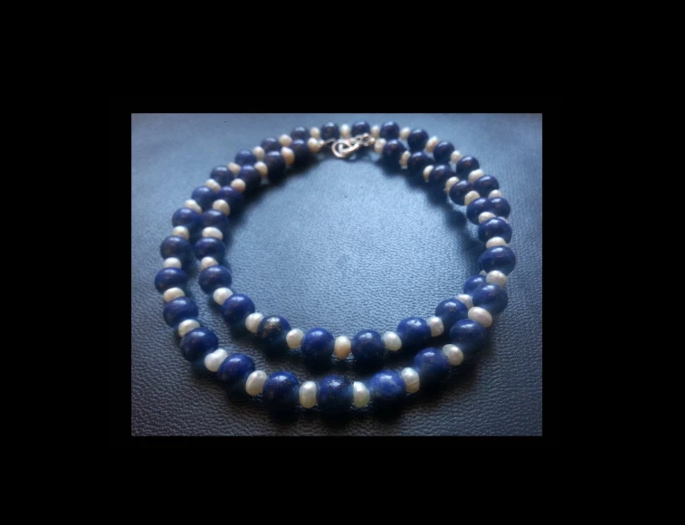 Collier lapis-lazuli, perles de culture et argent massif 925,  pierres gemmes - Photo 4/4