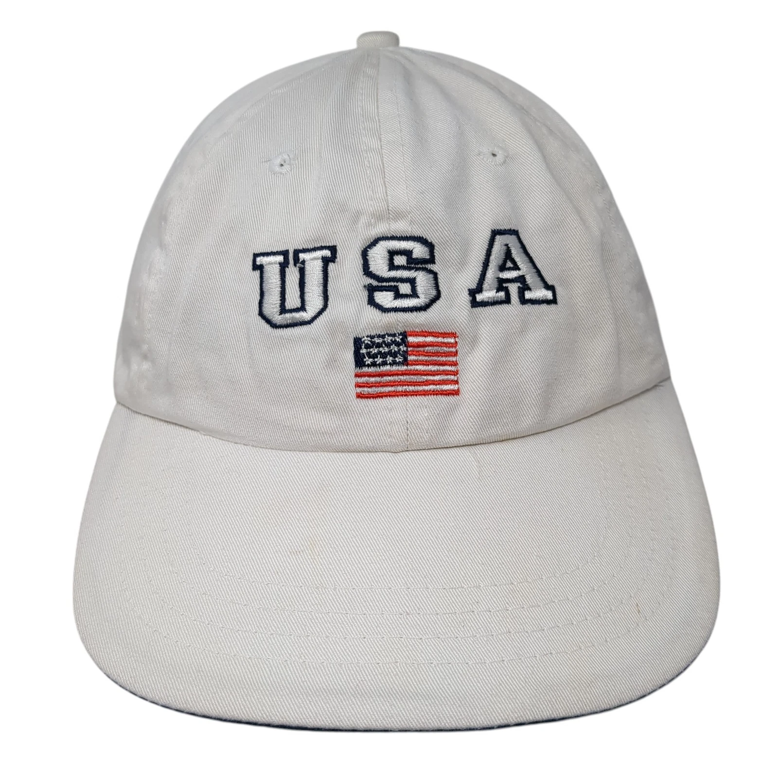 USA Flag Slideback Baseball Hat White One Size Embroidered Outdoor