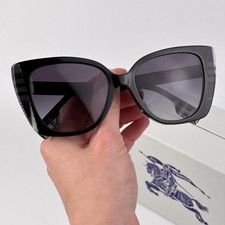 Burberry Women Sunglasses Black Check White Grey Grad Cat Eye BE4393 40518G NEW