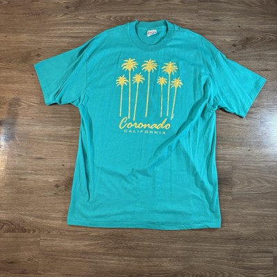 Vintage Coronado California Palm Tree Graphic T-Shirt 90 s Single Stitch Teal XL