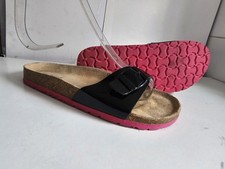 NEXT UK 4 EU 37 WOMENS BLACK PINK PATENT LEATHER FLAT SUMMER SLIDER SANDALS