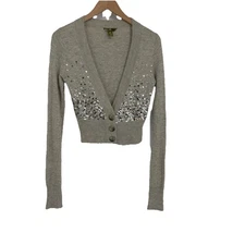 Y2K Hollister Womens Sequined Cardigan M Gray Button Up Coquette Fairy Grunge