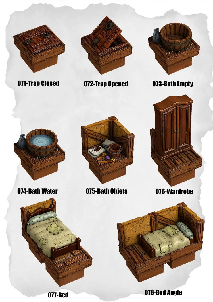 Town Tiles Traps| Baths and Beds Pack (MT1 071 to MT1 078)