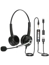 USB Headset with Mic 3-In-1 Computer Headset Audio Controls  Noise Cancelling