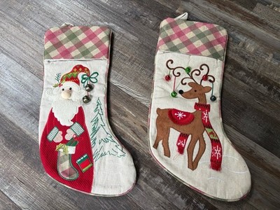 Christmas holiday Santa reindeer stocking pair of two