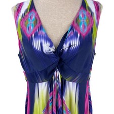 Chicos Womens Blue Abstract Ikat V-Neck Twist Front Maxi Dress Size 3 XL 16