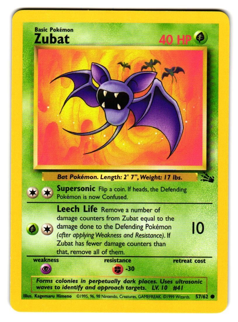 Zubat 57/62 Common Fossil Pokemon Unlimited Lightly Played