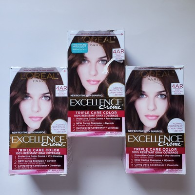 3 L'Oreal Excellence Creme Permanent Hair Color 4AR Dark Chocolate Brown *Box