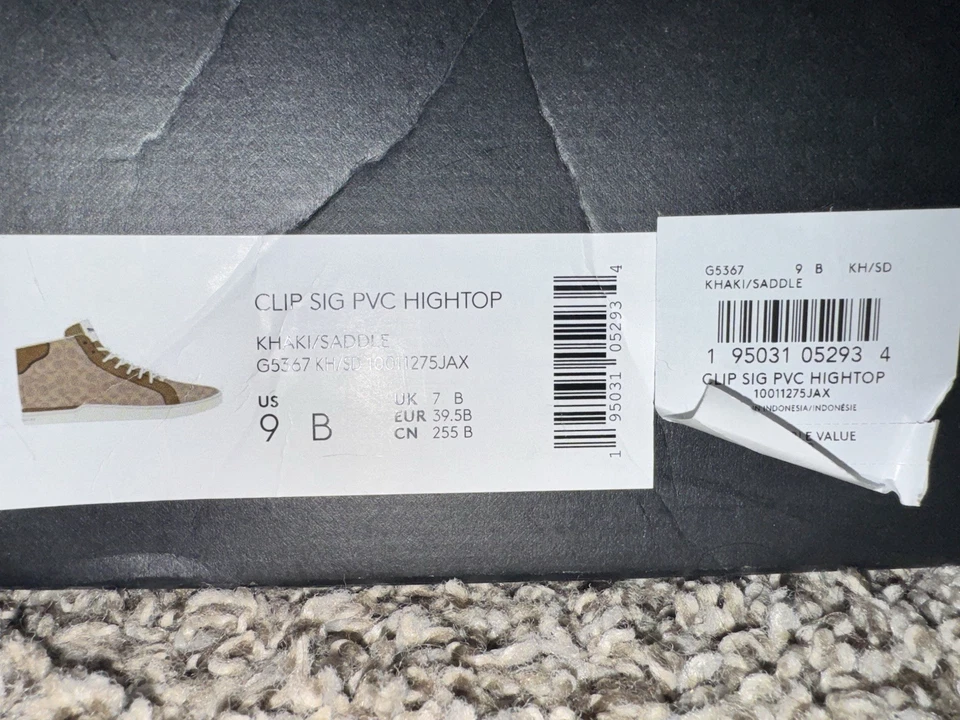 Coach Women's Clip Signature High Top Sneaker Size 9.5B Color Khaki/Saddle G5367 - Image 3 of 4