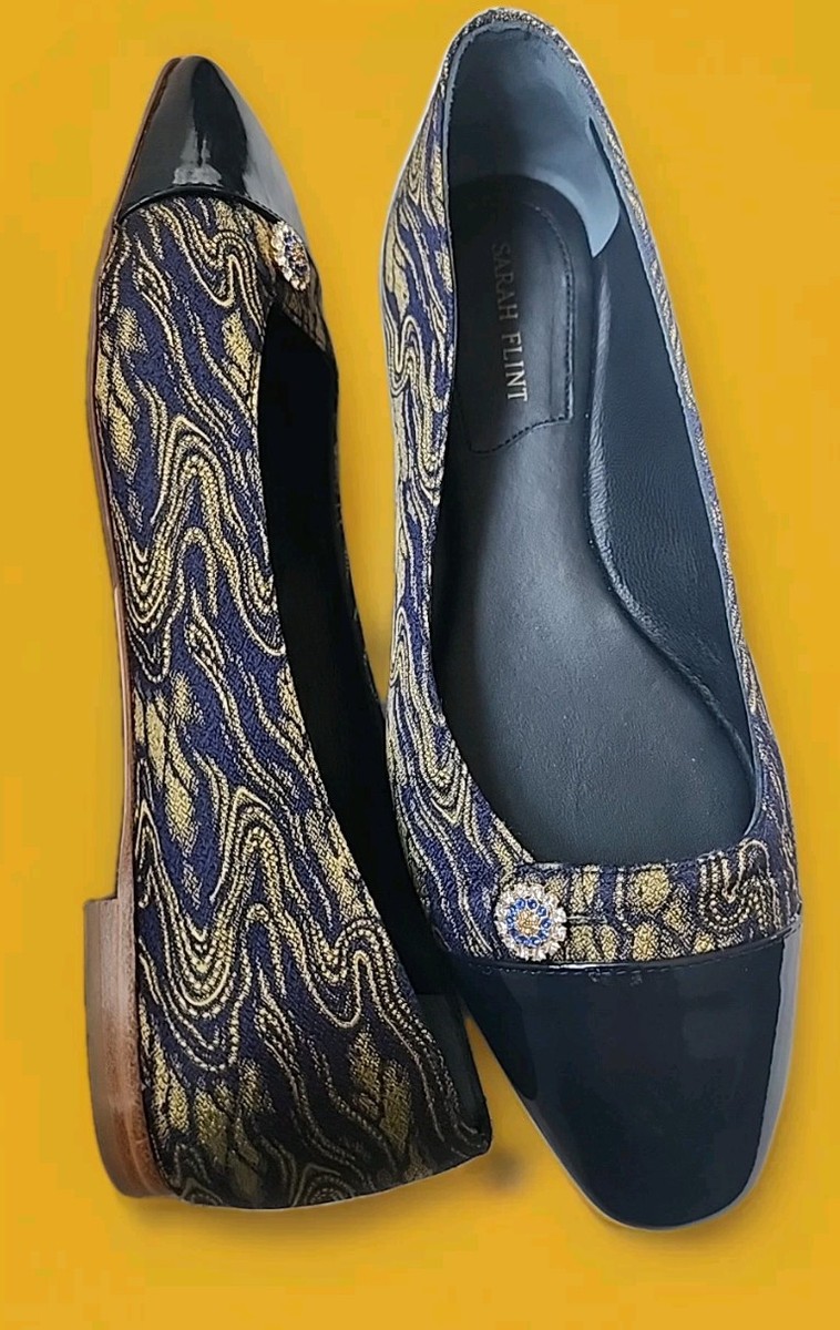 Sarah Flint Shoes Womens US Navy Gold Sacchetto Ballet $396 Rare Italy