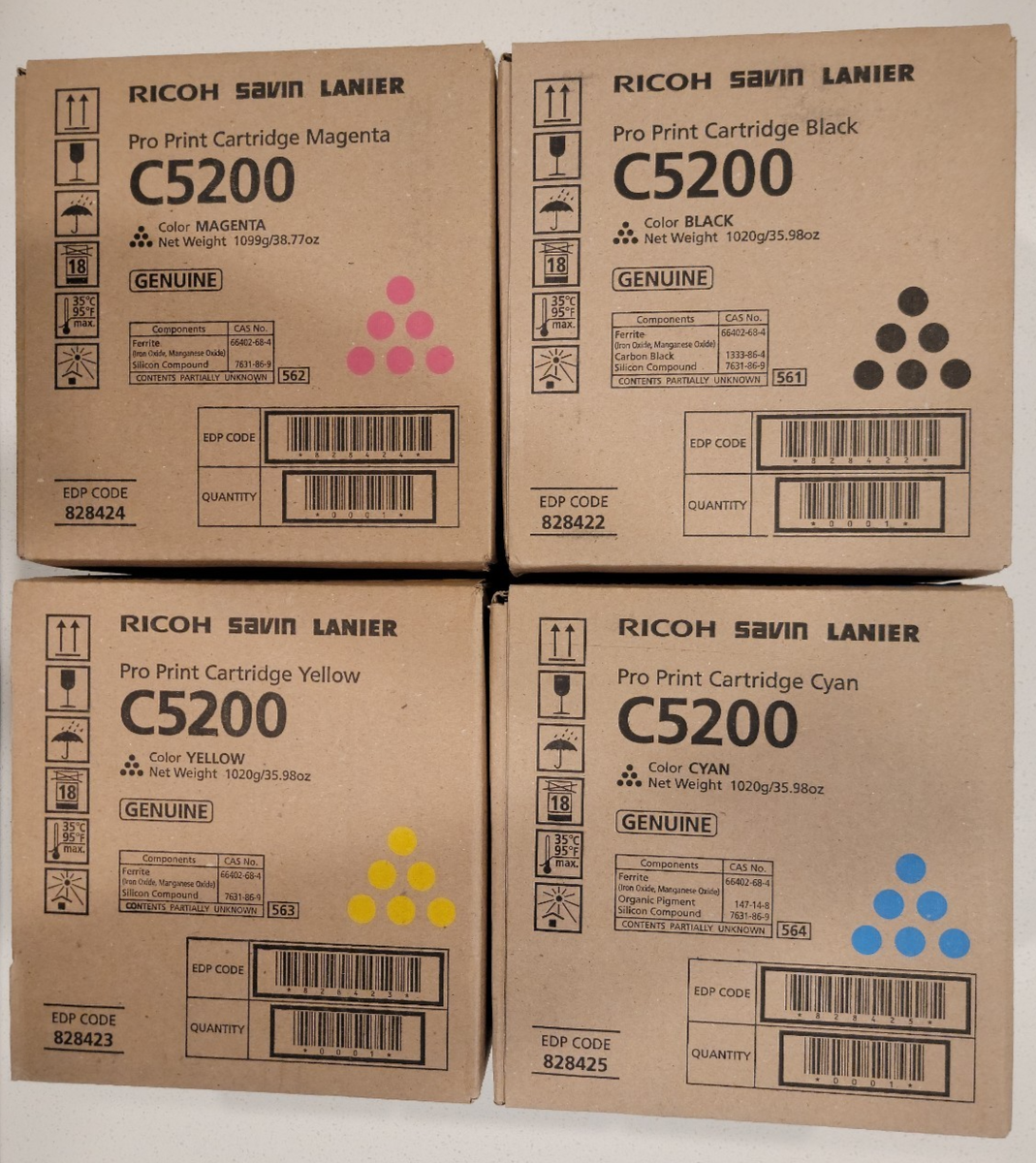 RICHO Pro C5200 純正トナー2色セット Genuine Ricoh Pro C5200 Full CMYK Toner Set 828422 828423 828424