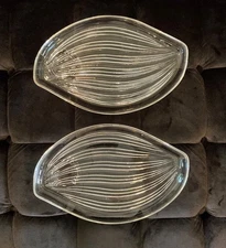 Federal Glass Hawaiian Leaf Snack Plates Set of 2 Clear Lunch Plate VTG 11” X 7”
