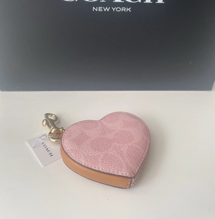 Coach Heart Bag Charm In Signature Canvas CEA22 Gold/Powder Pink