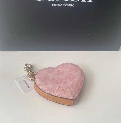 Coach Heart Bag Charm In Signature Canvas CEA22 Gold/Powder Pink