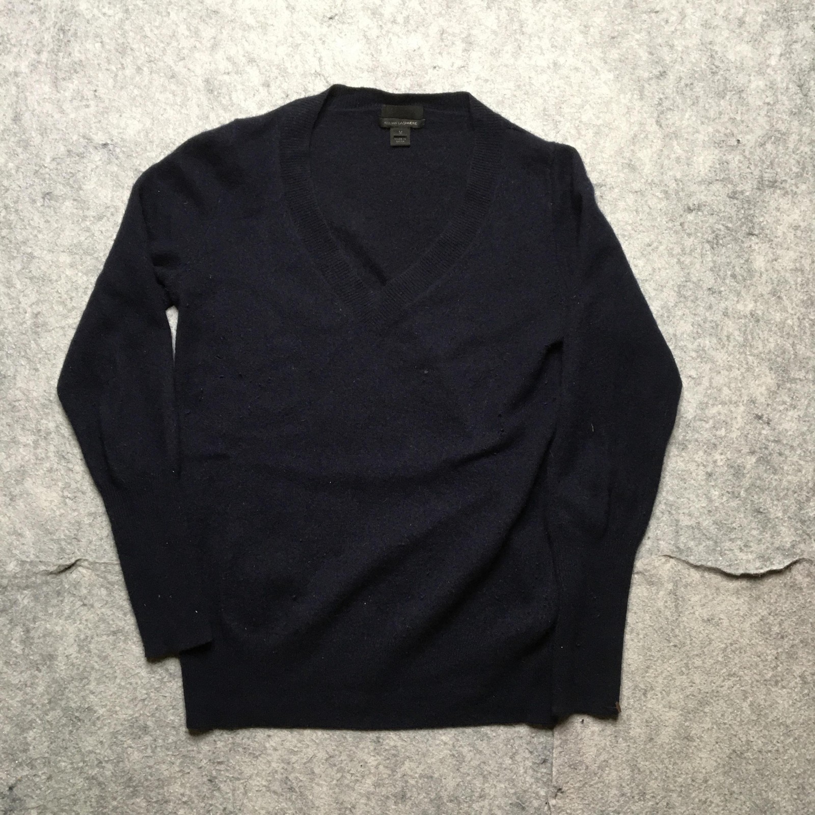 J.Crew Italian Cashmere Sweater Women Medium Navy V Neck Pullover Collection Lux