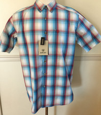 NWT Men ARIAT PRO Short Sleeve S/S Button Shirt SUNNY Plaid Blue Classic