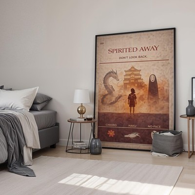 Spirited Away Retro Minimal Movie Print | Filmposter | Leinwand & gerahmt